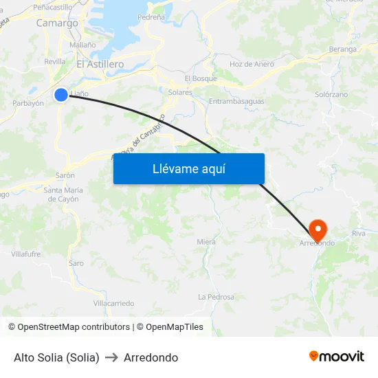 Alto Solia (Solia) to Arredondo map