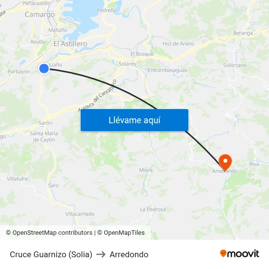 Cruce Guarnizo (Solia) to Arredondo map