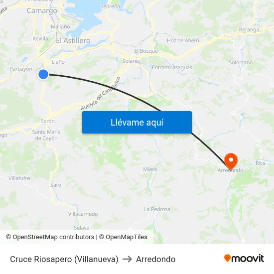 Cruce Riosapero (Villanueva) to Arredondo map