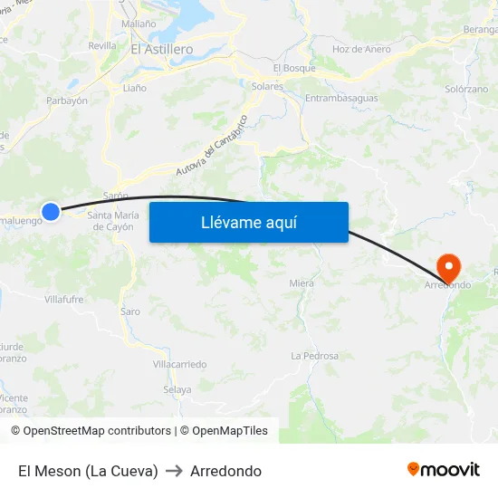 El Meson (La Cueva) to Arredondo map