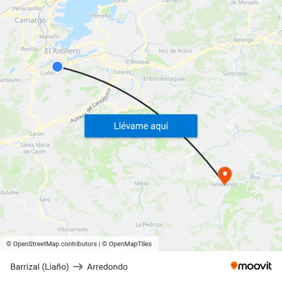 Barrizal (Liaño) to Arredondo map