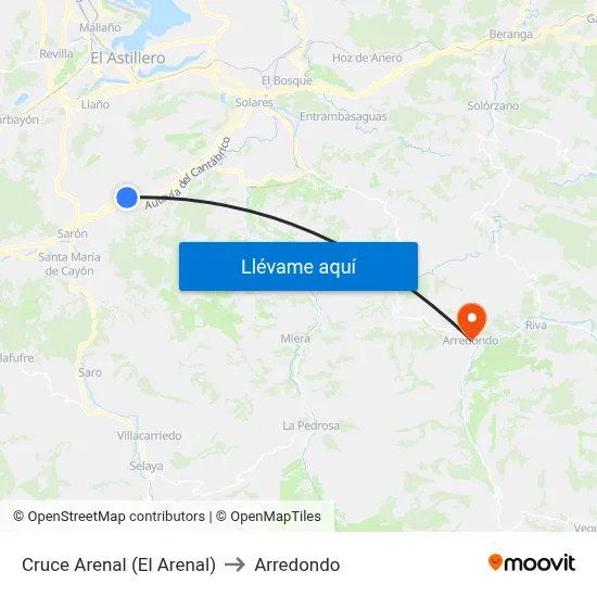 Cruce Arenal (El Arenal) to Arredondo map