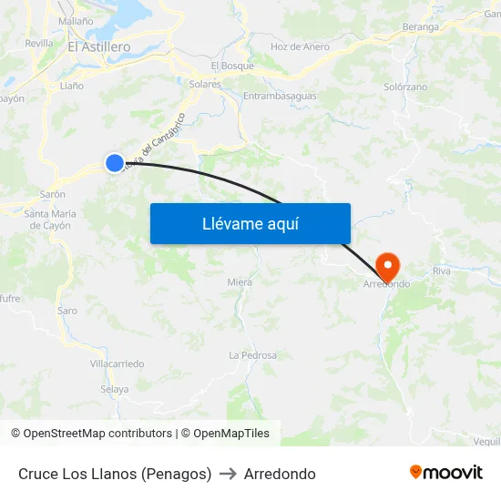 Cruce Los Llanos (Penagos) to Arredondo map