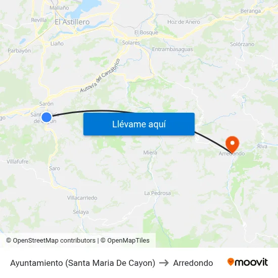 Ayuntamiento (Santa Maria De Cayon) to Arredondo map