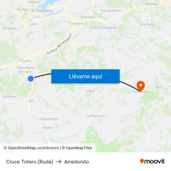 Cruce Totero (Ruda) to Arredondo map