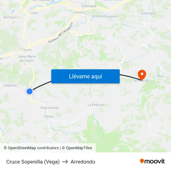 Cruce Sopenilla (Vega) to Arredondo map