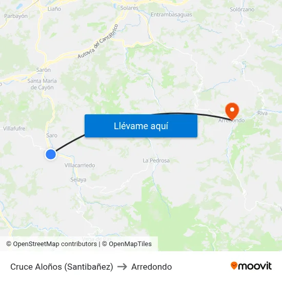 Cruce Aloños (Santibañez) to Arredondo map