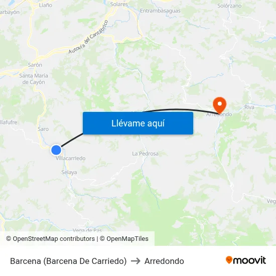 Barcena (Barcena De Carriedo) to Arredondo map