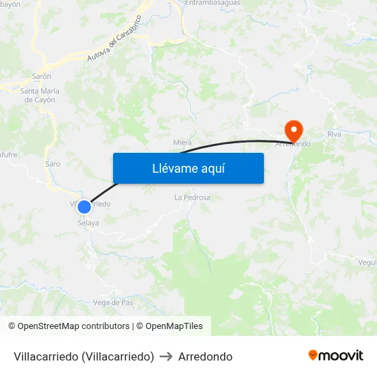 Villacarriedo (Villacarriedo) to Arredondo map