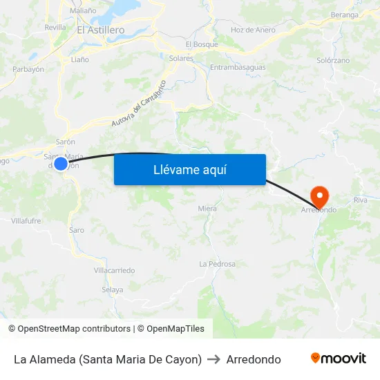 La Alameda (Santa Maria De Cayon) to Arredondo map