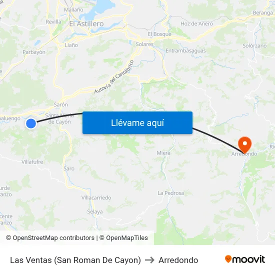 Las Ventas (San Roman De Cayon) to Arredondo map