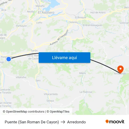 Puente (San Roman De Cayon) to Arredondo map