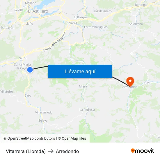 Vitarrera (Lloreda) to Arredondo map