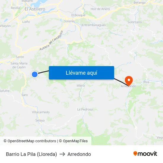 Barrio La Pila (Lloreda) to Arredondo map