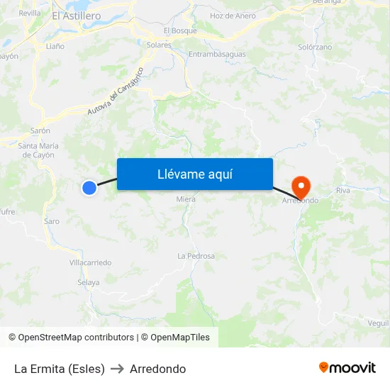 La Ermita (Esles) to Arredondo map
