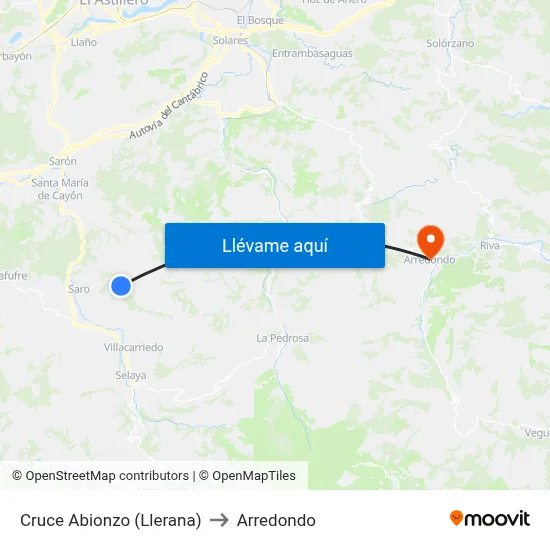 Cruce Abionzo (Llerana) to Arredondo map