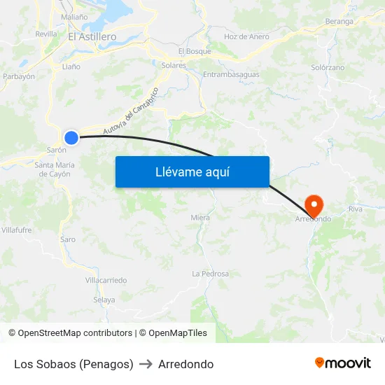 Los Sobaos (Penagos) to Arredondo map