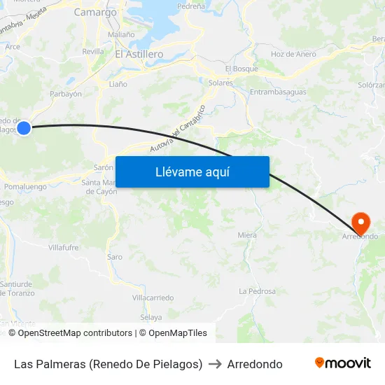 Las Palmeras (Renedo De Pielagos) to Arredondo map