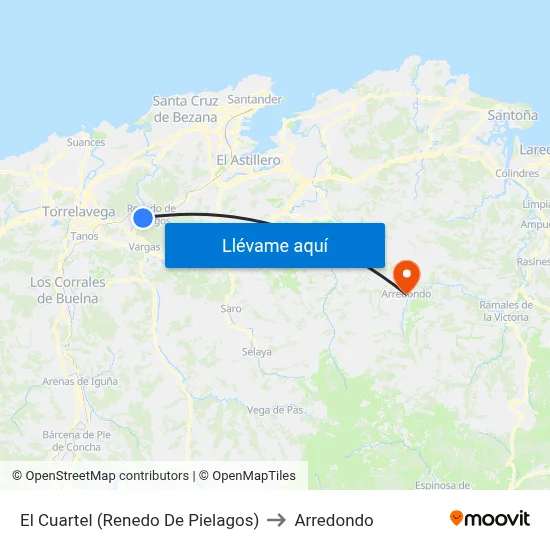 El Cuartel (Renedo De Pielagos) to Arredondo map