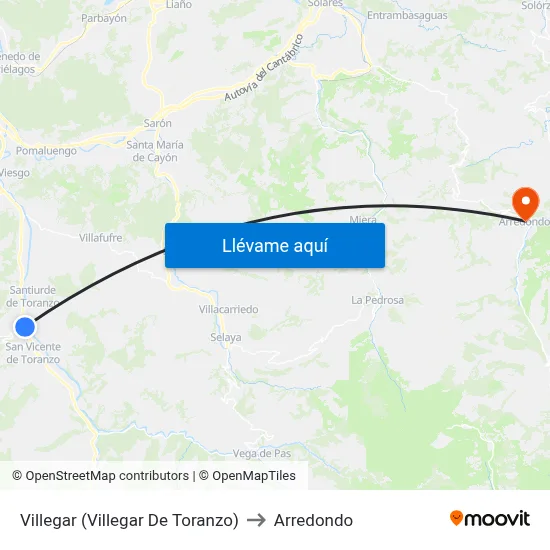 Villegar (Villegar De Toranzo) to Arredondo map
