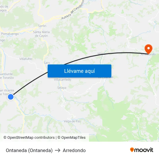 Ontaneda (Ontaneda) to Arredondo map