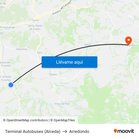 Terminal Autobuses (Alceda) to Arredondo map