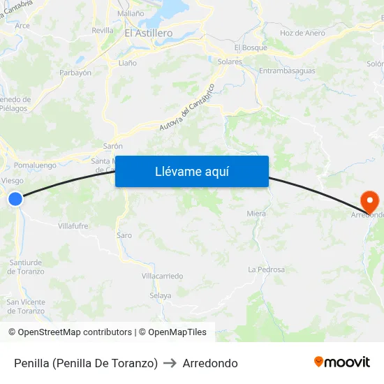 Penilla (Penilla De Toranzo) to Arredondo map