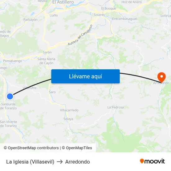 La Iglesia (Villasevil) to Arredondo map