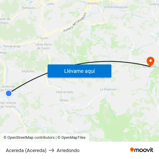 Acereda (Acereda) to Arredondo map