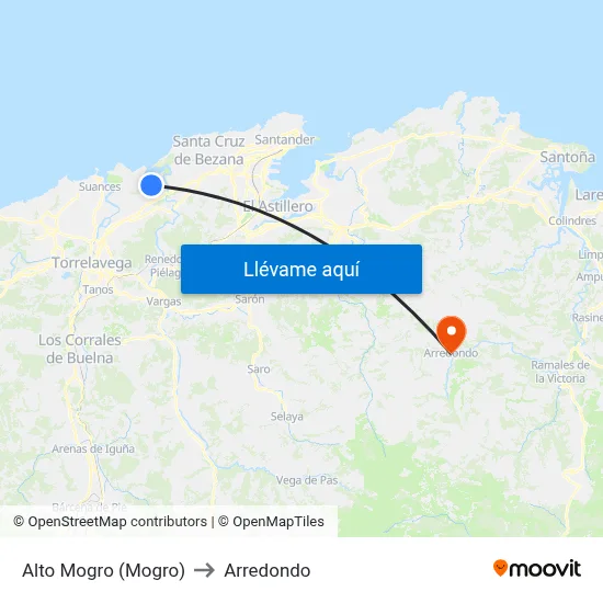 Alto Mogro (Mogro) to Arredondo map