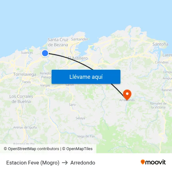 Estacion Feve (Mogro) to Arredondo map