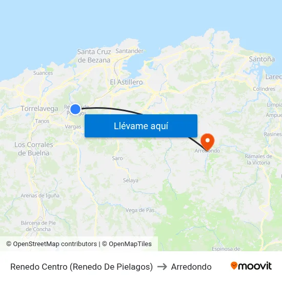 Renedo Centro (Renedo De Pielagos) to Arredondo map