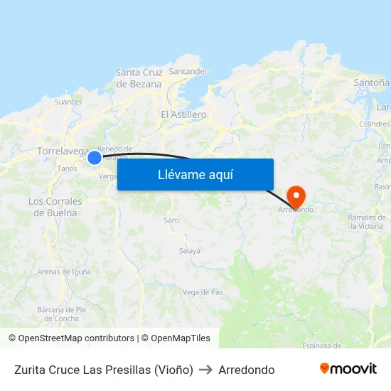 Zurita Cruce Las Presillas (Vioño) to Arredondo map