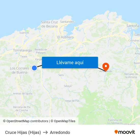 Cruce Hijas (Hijas) to Arredondo map