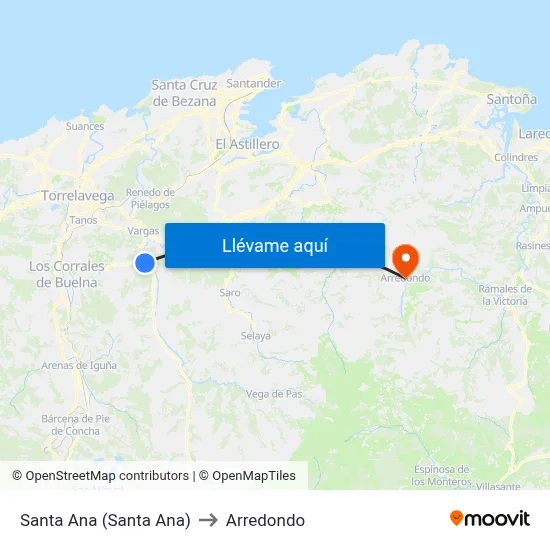 Santa Ana (Santa Ana) to Arredondo map