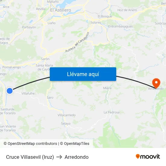 Cruce Villasevil (Iruz) to Arredondo map