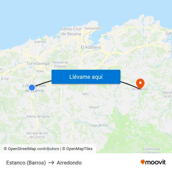 Estanco (Barros) to Arredondo map