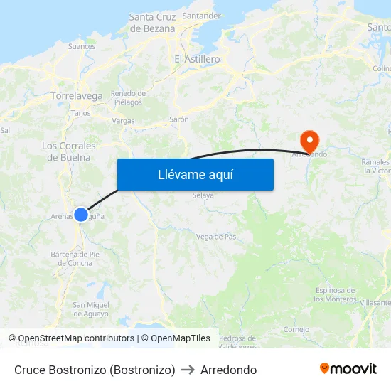 Cruce Bostronizo (Bostronizo) to Arredondo map