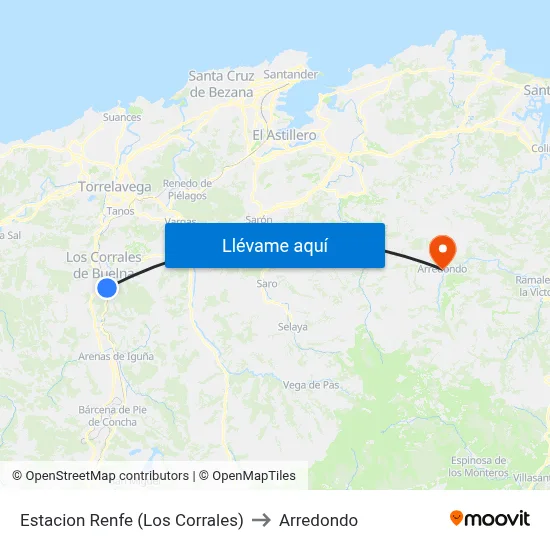 Estacion Renfe (Los Corrales) to Arredondo map