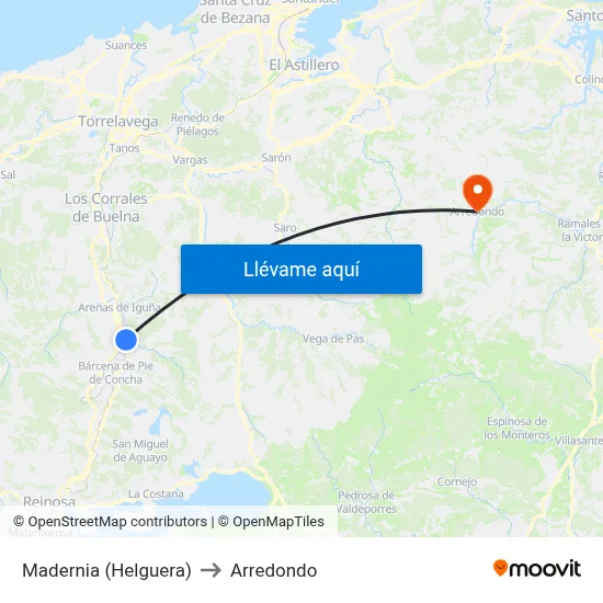 Madernia (Helguera) to Arredondo map