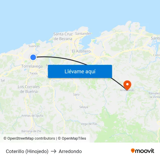 Coterillo (Hinojedo) to Arredondo map