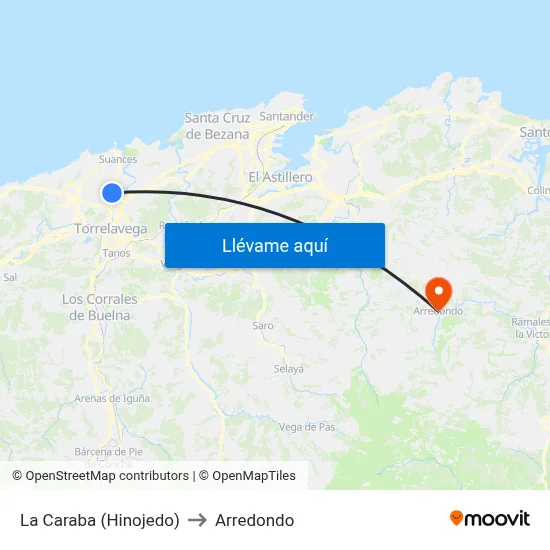 La Caraba (Hinojedo) to Arredondo map