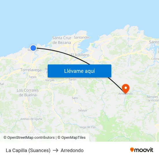 La Capilla (Suances) to Arredondo map