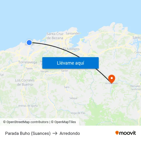 Parada Buho (Suances) to Arredondo map