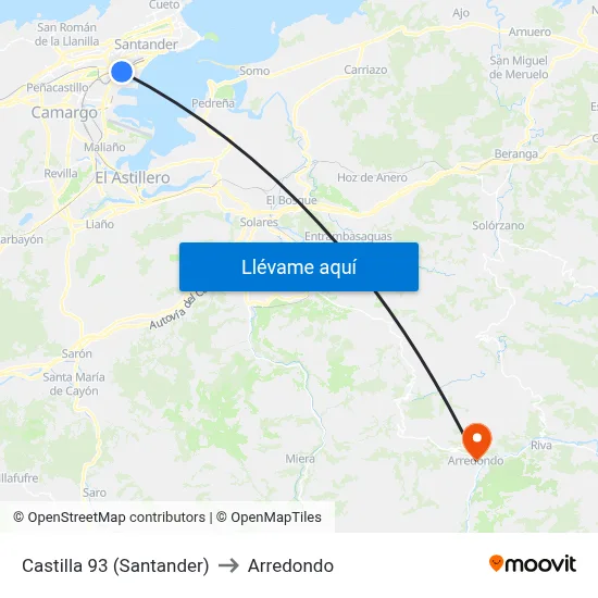 Castilla 93 (Santander) to Arredondo map