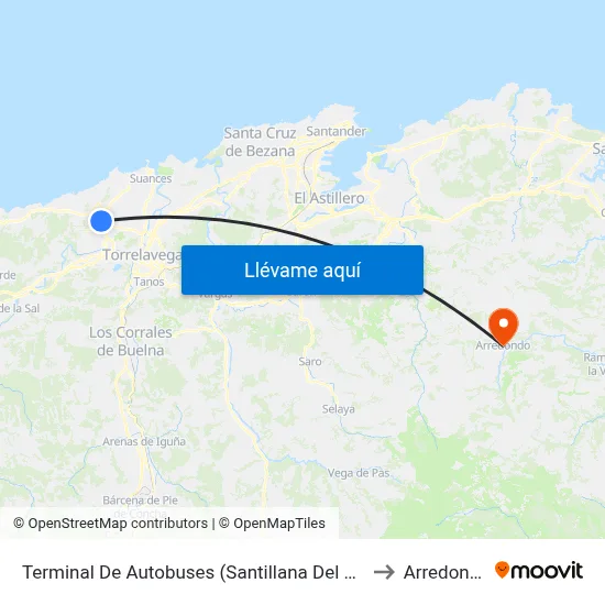Terminal De Autobuses (Santillana Del Mar) to Arredondo map