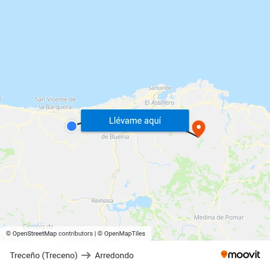 Treceño (Treceno) to Arredondo map