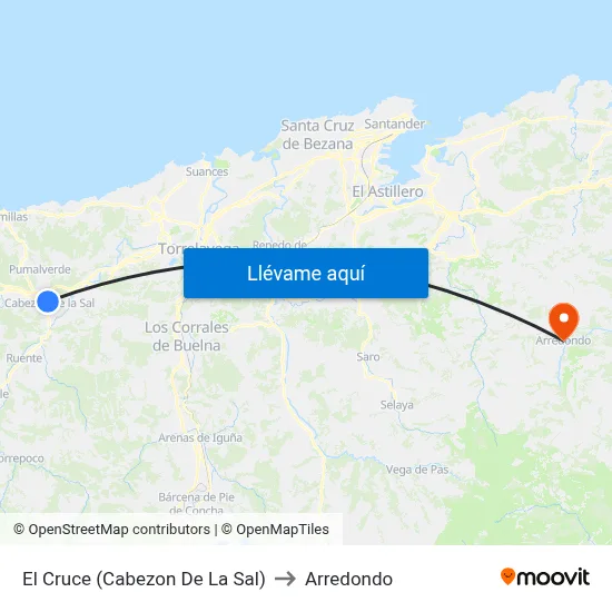 El Cruce (Cabezon De La Sal) to Arredondo map