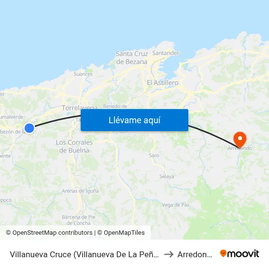 Villanueva Cruce (Villanueva De La Peña) to Arredondo map