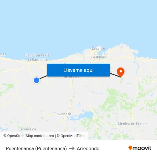 Puentenansa (Puentenansa) to Arredondo map